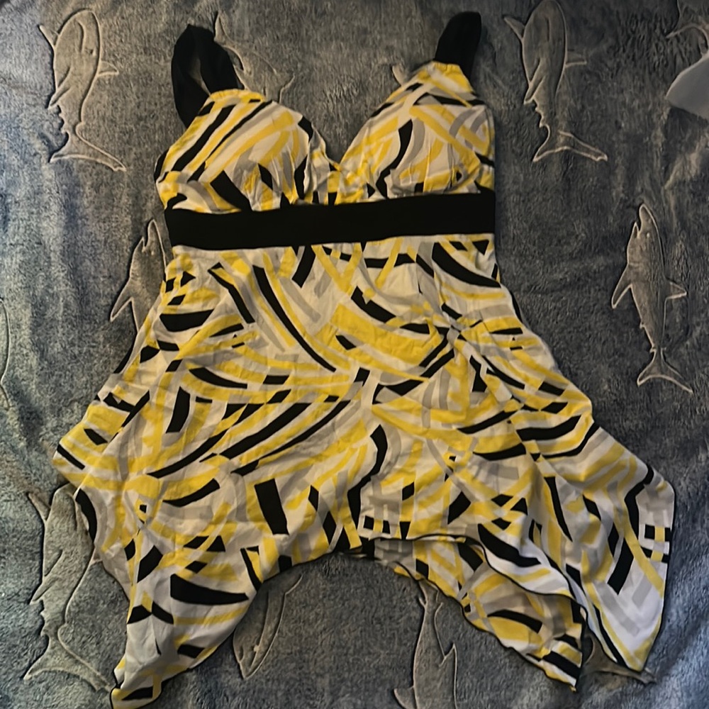 Cato yellow gray and black cami shirt.